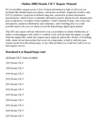 Honda Crv 2000 Owners Manual Download